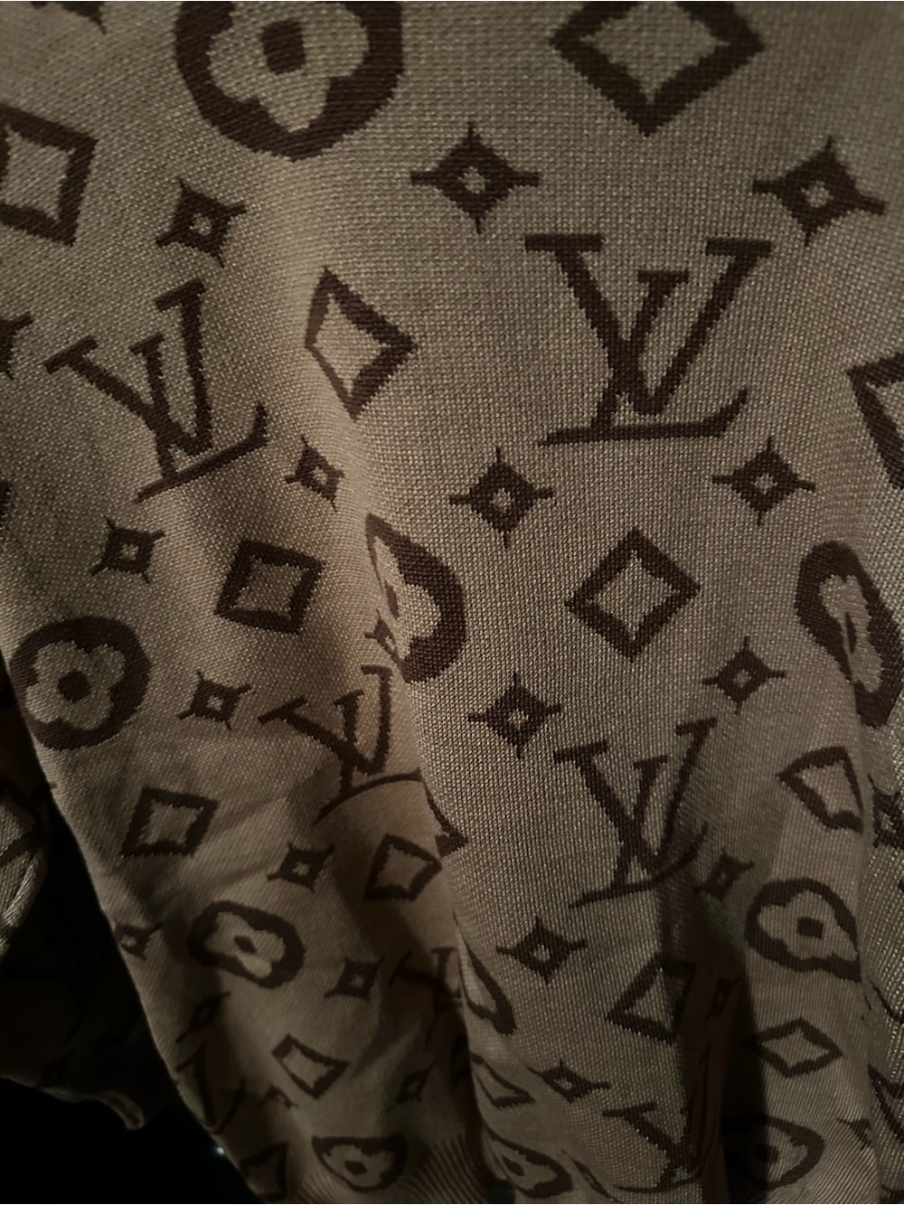 Luxury-Inspired Beige & Brown Hooded Knit Sweatshirt - Picture 2 of 3